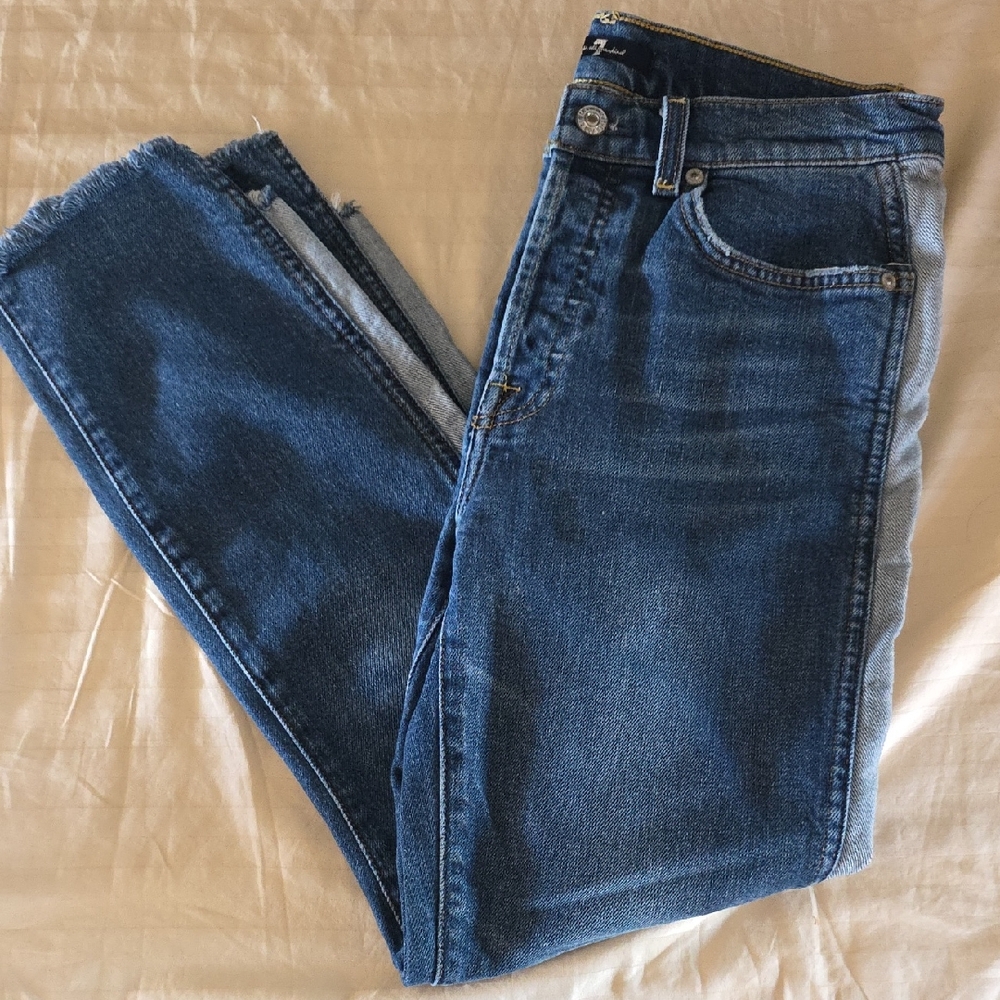 Y2k Vintage 7 For All Mankind Women's Indigo Straight Jeans Step Hem Jeans